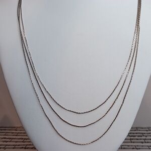 Vintage Silver Tone Triple Chain Layered Necklace 22" Long